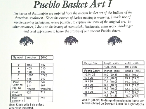 Moss Creek 008 PUEBLO BASKET ART #I 100x198 hardanger 4pg leaflet Bead pak 1994 - Picture 4 of 6