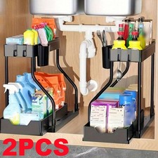 Anti-Slip Under Sink Organizer 2-Pack Pull-Out Cabinet Storage Heavy Duty Design