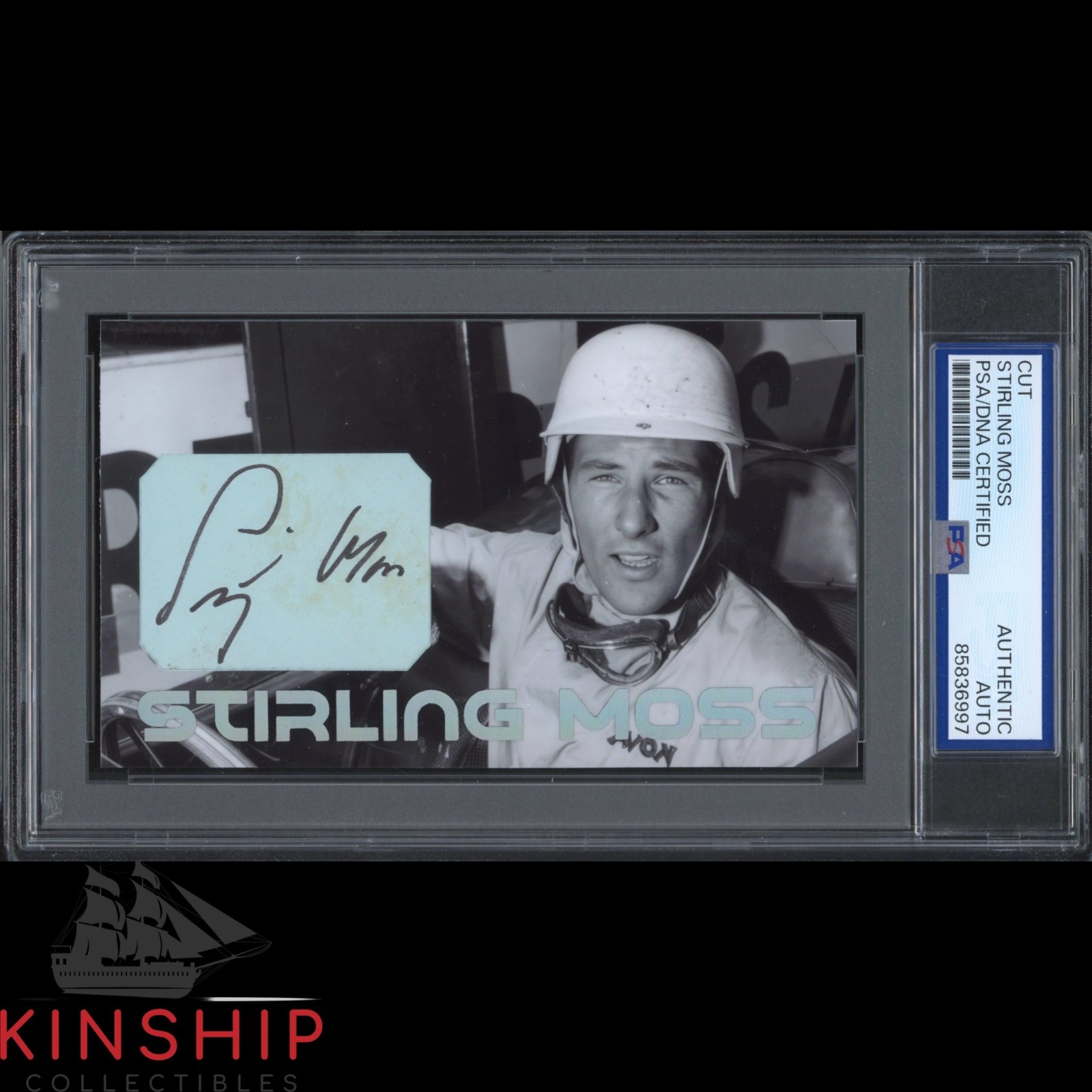Stirling Moss signed Cut 3x5 Custom Card PSA DNA Slab F1 Racing Auto C6326