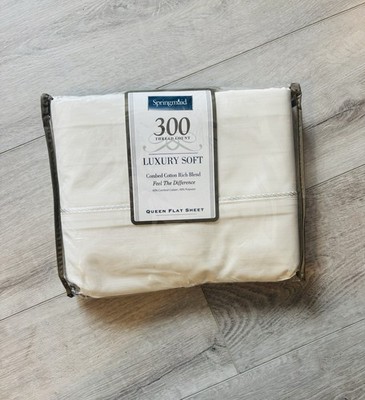 Springmaid Luxury Soft Queen Flat Sheet 300 TC Ivory  Combed Cotton Blend