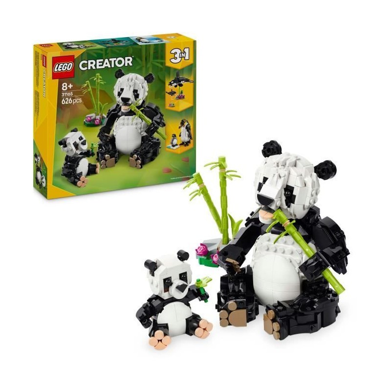 LEGO Creator 31165 Famille de Pandas : Jouet Animaux Sauvages 3-en-1, Idée Cadeau Enfant et Fille