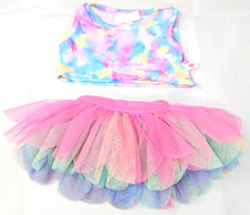 Build A Bear Rainbow Tulle Ruffle Skirt & Tie Dye Top Set!
