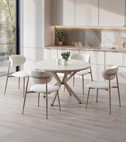 Esszimmer-Set Esstisch 4X Stuhl Marmor Beige Komfortabel Modern