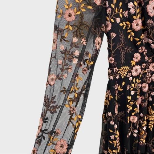 Mac Duggal Neu mit Etikett schwarz bunt Blumen bestickt A-Linie Cocktailkleid Größe 6 - Bild 6 von 13