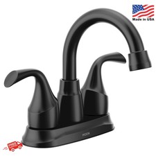 Moen Idora Matte Black Two-Handle Centerset Bathroom Sink Faucet with Drain Asse