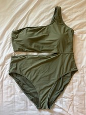 Old Navy Plus Size One Piece Olive Green Swimsuit With Cut Out - 3X