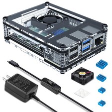 Case for Raspberry Pi 4 with Fan Cooling Pi 4B Case with 5V 3A Power Supply, ...