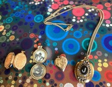 3 Vintage Locket Pendants & A Locket Necklace 