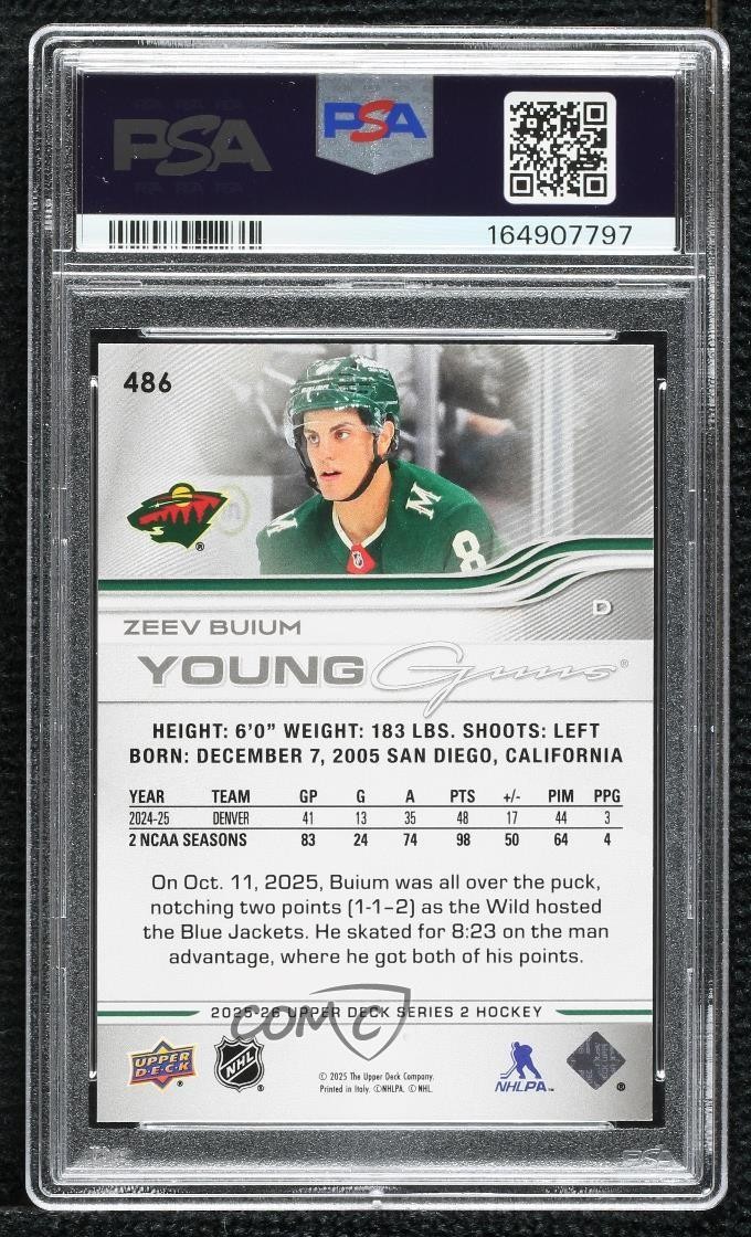 2025-26 Upper Deck Series 2 Young Guns Zeev Buium #486 PSA 9 MINT Rookie RC view 2