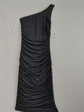 Lulus Women Dress S Black One Shoulder Ruched Stretch Bodycon Pullover Cocktail