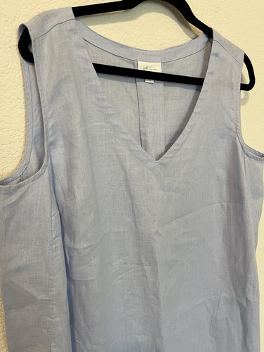 J Jill Dress Love Linen Womens XLP Blue Sleeveless Midi A-Line BOHO Beach Summer