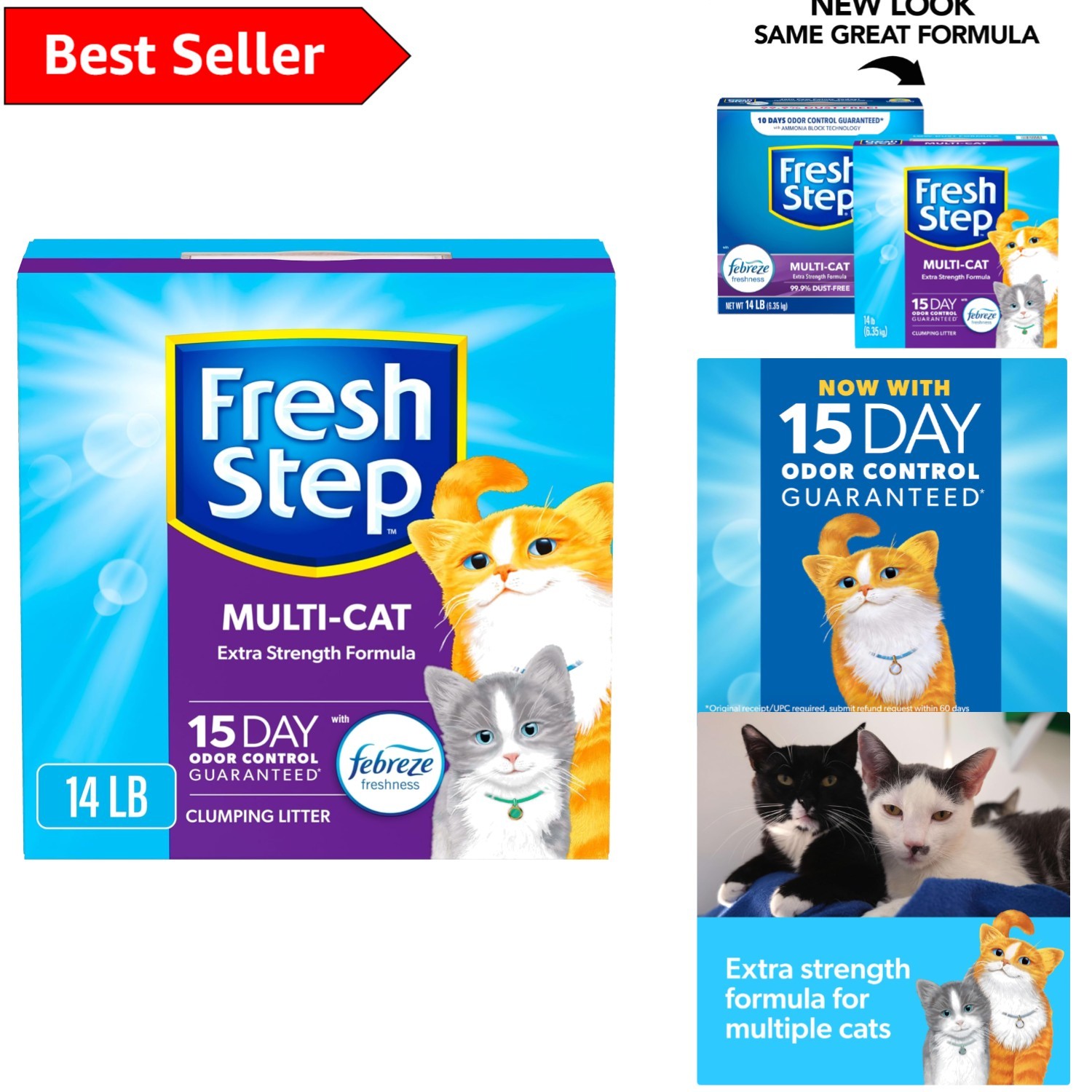 14 lb Multi-Cat Clumping Litter with Activated Charcoal – 15-Day Odor Control