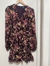 Express Dress Floral Print Ruffle Mini Dress Elastic Wrist Size Medium
