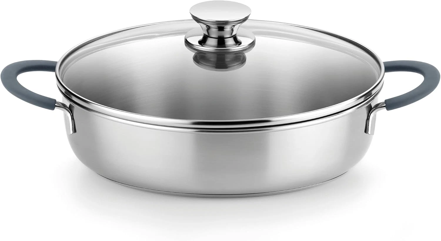 Professional 10.2" Stainless Steel Sauté Pan with Glass Lid - PFAS Free