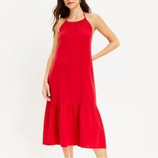 LOFT Red Smocked Cutout Back Halter Tie Neck Gauzy Midi Dress Size XL