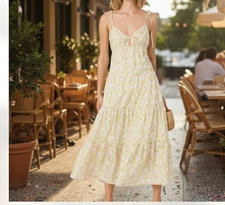 NWT ASTR the Label Tie Strap Tiered Maxi Dress Medium, YELLOW FLORAL