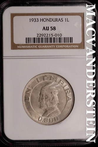 Honduras: 1933 One Lempira - NGC AU 58 - Scarce  No Reserve  #SLi478