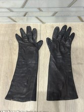 Long Black Gloves Leather with Silk Lining Vintage Italy size 7 READ