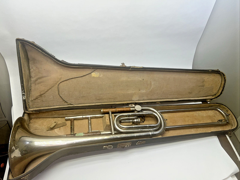 1939 Anton Schoopf Munchen Rotary Valve Trombone Silver Plated Nickel with Case