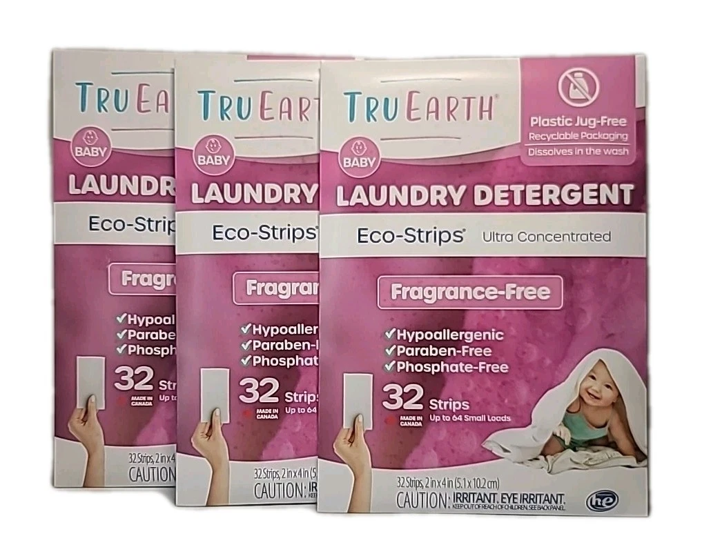LOT OF 3 • Hypoallergenic Baby LAUNDRY DETERGENT SHEETS Sensitive Skin 32 STRIPS