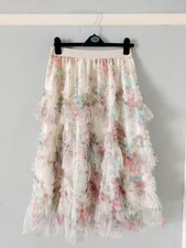 Floral Midi Tulle Sheer Overlay Ruffled Layered Spring Skirt Size S BNWOT