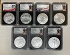 American Silver Eagles (7 Lot) 2017-2022 MS70 ER T1 (5) & T2 (1) & T2 FDOI (1)