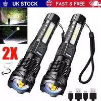 2X 990000000LM Super Bright Flashlight LED Powerful Rechargeable Torch Zoomable