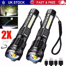 2X 990000000LM Super Bright Flashlight LED Powerful Rechargeable Torch Zoomable