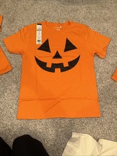 Halloween Pumpkin Face Orange T Shirt Youth Large Short Sleeves