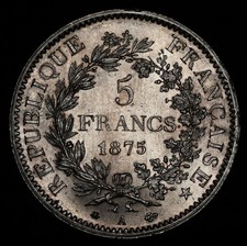 Francia Ercole III Repubblica Argento 5 Franchi 1875-A 1875 A Parigi Zecca