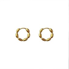 18K Gold Plated Oval Bead Huggie Hoop Earrings Minimalist 11mm Small Hoops 353
