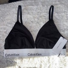 Image of NWT CALVIN KLEIN LIGHTLY LINED MODERN COTTON TRIANGLE BRALETTE BLACK  SIZE MED