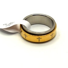 Two-Tone Unisex Fidget Spinner Ring Gold Black Size 9 Cross Engraving