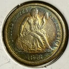 1873 Seated Liberty Dime - Closed 3 - Toned From Album - Beautiful - (39-11/YUR)