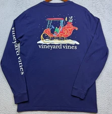 Vineyard Vines Shirt Mens Medium Blue Long Sleeve Christmas Holiday Crew Neck