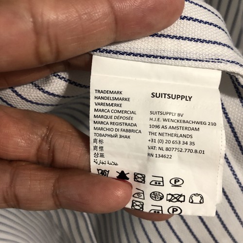 Camisa de viajero Suitsupply para hombre 44/17,5 azul a rayas calce extra ajustado abotonada - Imagen 12 de 13