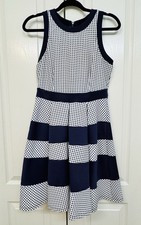 Windsor Women's Dress Sleeveless Fit & Flare Navy & Blue Gingham Pattern-Large