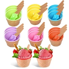 20 Pack Ice Cream Bowls, Cartoon Candy Color Ice Sundae Cups with Spoon. Mult...