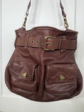 $400 Cole Haan Village Belted Brown Pebbled Leather Tote Shoulder Bag