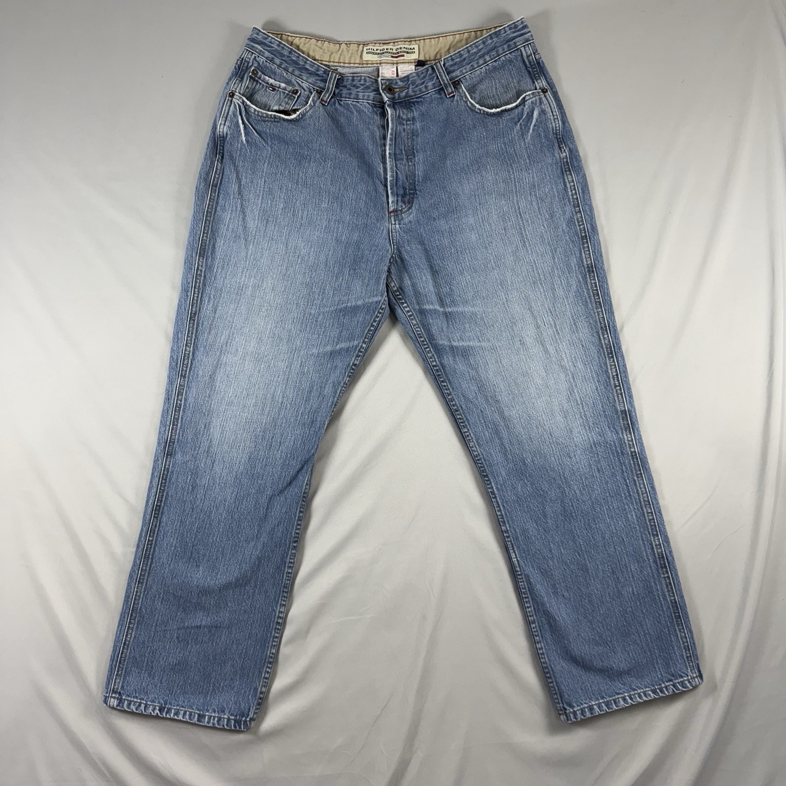 Vintage 90s Tommy Hilfiger Relaxed Fit Blue Denim Jeans Mens 36x30 Flag Logo