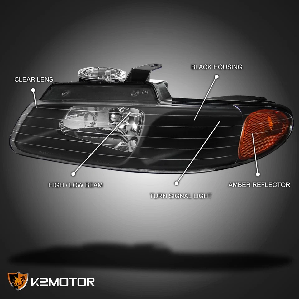 Black Fits 1996-2000 Dodge Grand Caravan Chrysler Town & Country Headlights Lamp — 第 3/4 张图片