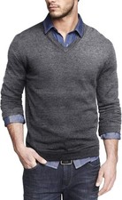 Men Slim Fit V Neck Knit Sweater Casual Ribbed Pullover Long Sleeve Top