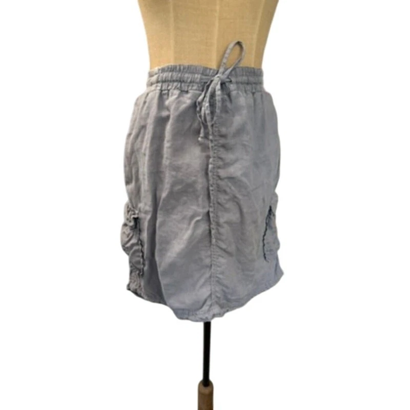 "CASLON" 100% Linen Gray Cargo Skirt Tie Waist SZ M Summer Cottage Core Basics