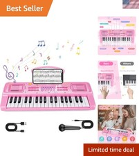 Pink 37-Key Kids Keyboard Piano with Microphone - Perfect Gift for Ages 3-8