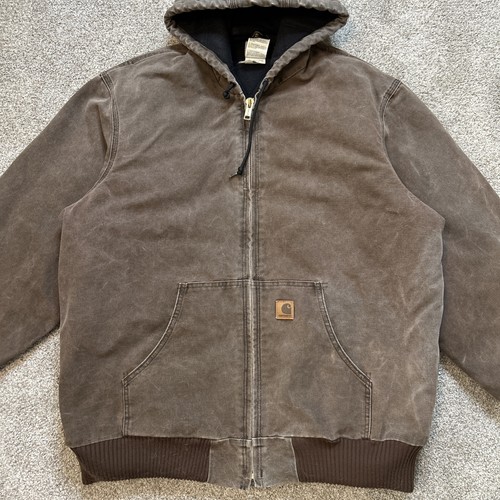 Vintage 1990s Carhartt J130 CHT Faded Brown Hooded Active Jacket - Size XLT - Picture 3 of 11