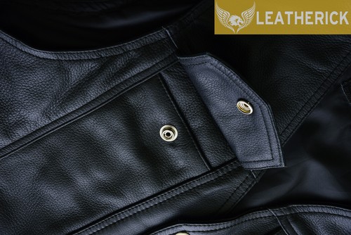 Herren Echtleder Biker Weste Denim Style schwarz Seitenschnürsenkel Motorradweste - Bild 8 von 12