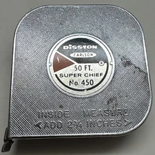 Vintage Disston Carlson Reel No. 450 Tape Measure 50 Feet Ruler Hand Crank