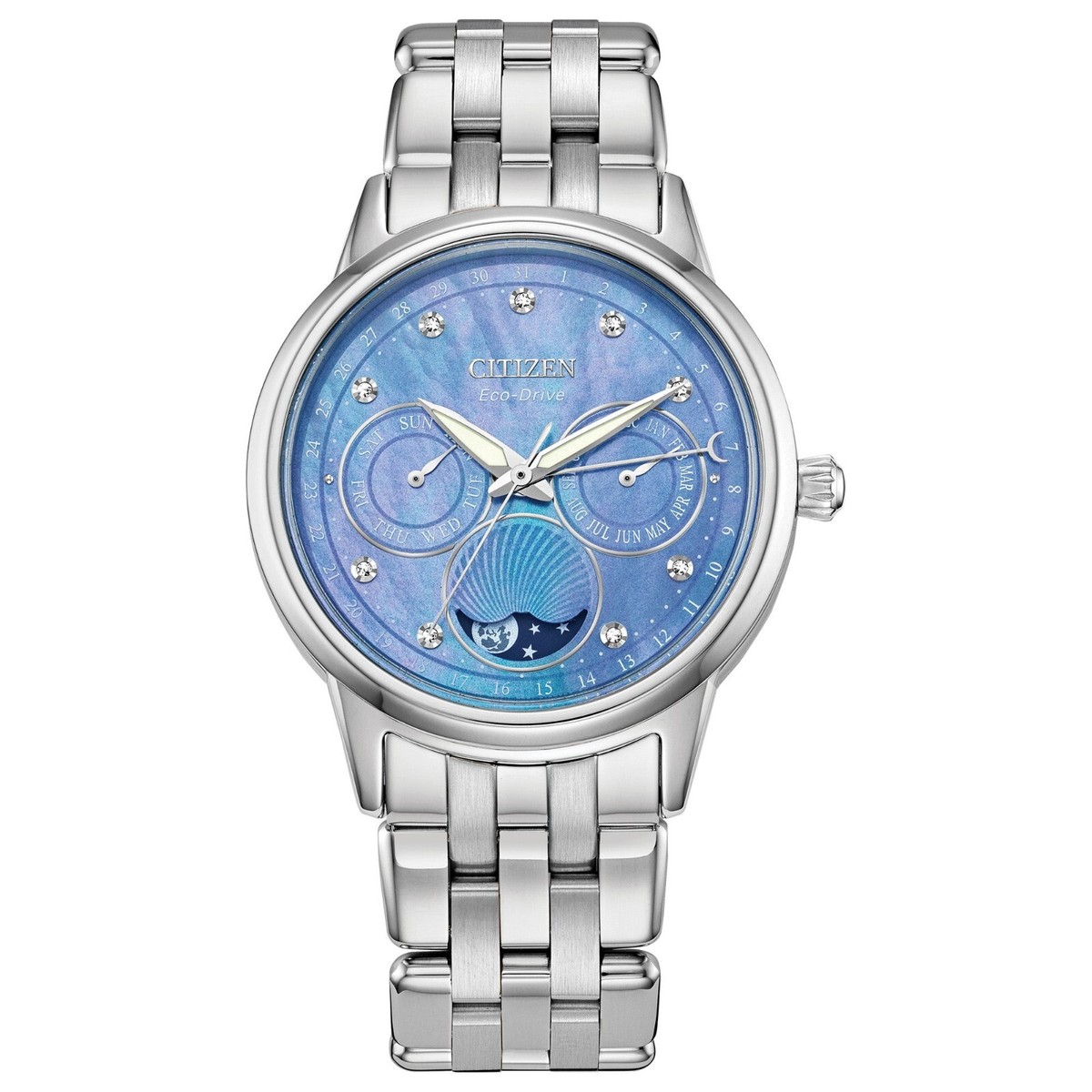 Citizen Eco-Drive Women's Calendrier Silver Day Moon Month Watch