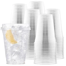 100 Clear 16 oz PET Cups with Sip Lids – Disposable for Cold Drinks