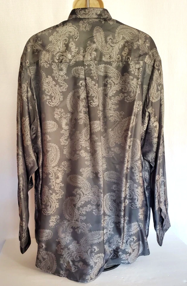 Kings Fashion House Gray Paisley 100% Silk Men's Dress Shirt Size 56 X 33 (XXL) - Image 2 of 4